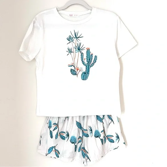 White Cactus Print Pajama Set - Picture 3 of 6